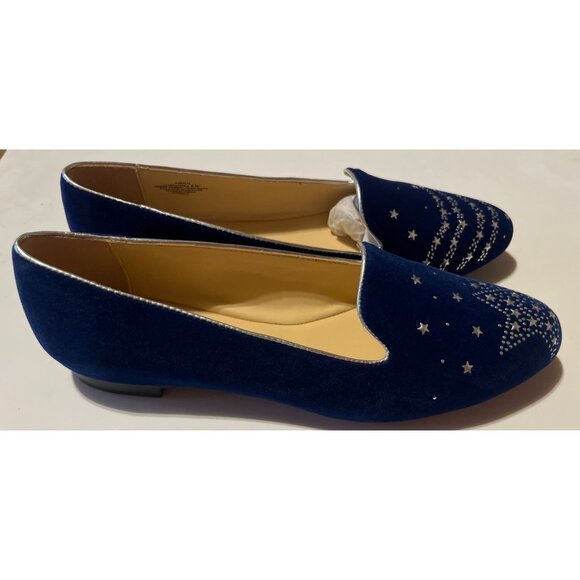 NWOB C. Wonder Cassandra Blue Velvet Star Flats Size 8W With Silver Details - Picture 1 of 10